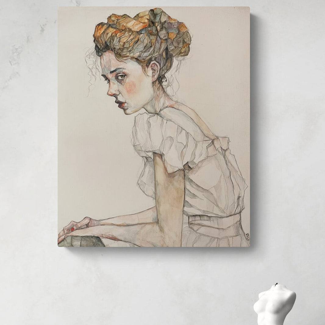 Orange-Haired Girl Portrait: Modern Giclee Canvas Print - Framed Female Art Wall Decor