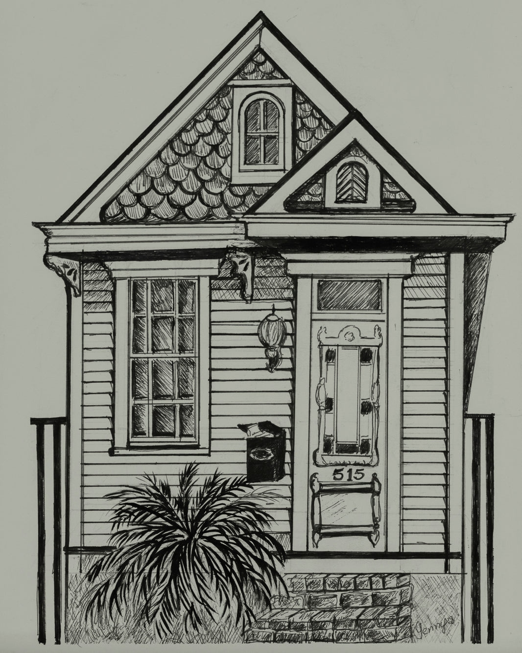 NOLA Shotgun House IX - 8 x 11 inches Print by Yenny (Jenny Archbold)