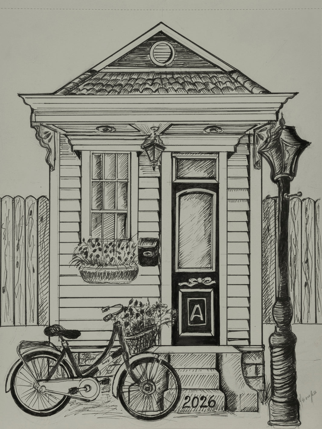 NOLA Shotgun House VI - 9x12 inches Print by Yenny (Jenny Archbold)