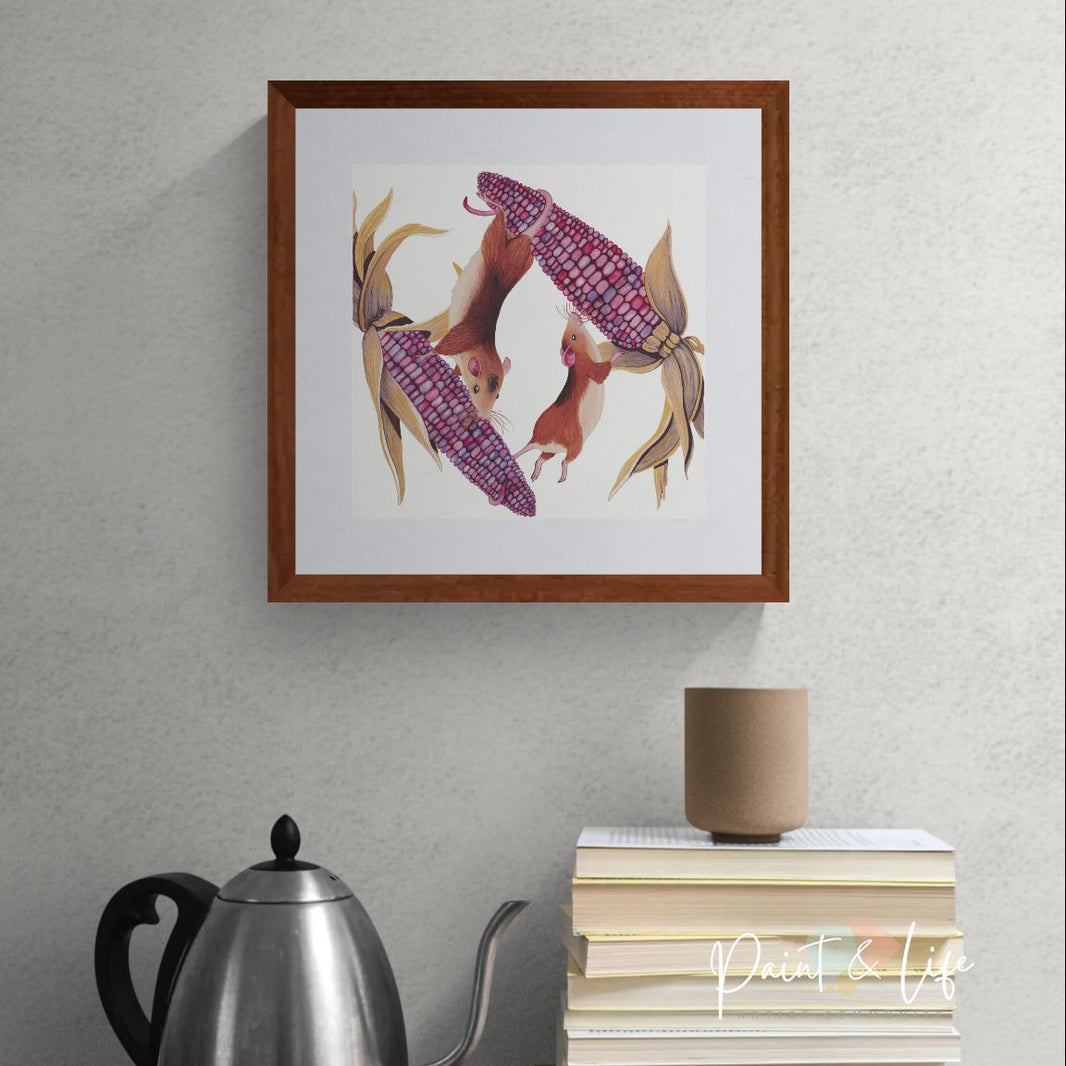 Field Mouse Frezy - 10x10 inches print by Stephenie Anderson