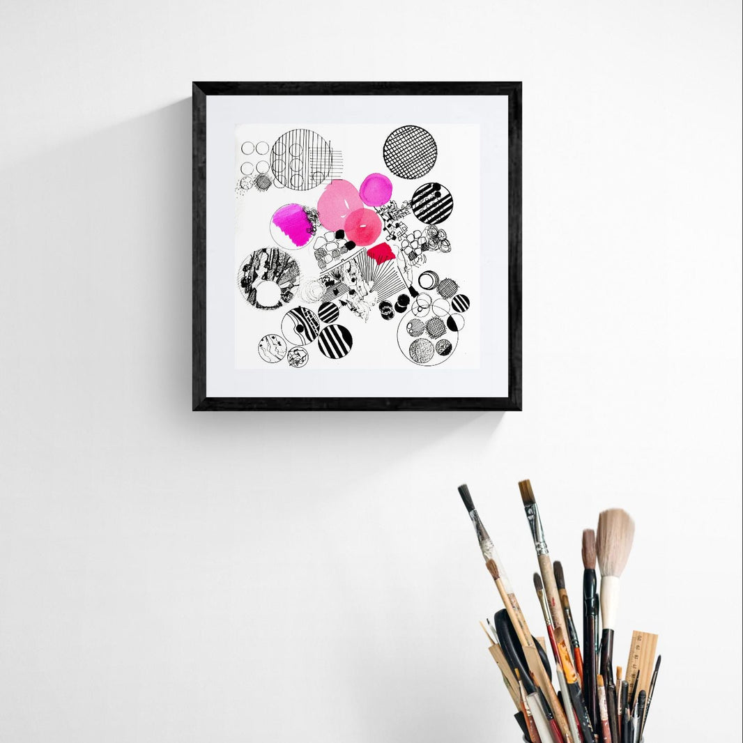 Circles and Pink - 5x5 inches print by Rebecca Howdeshell