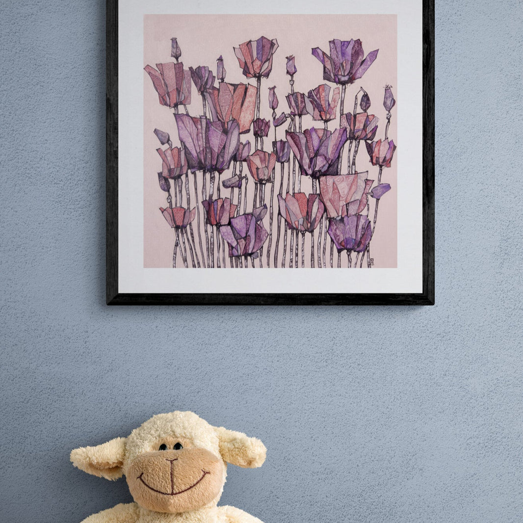 Vibrant Purple Poppies Abstract Print Floral Art