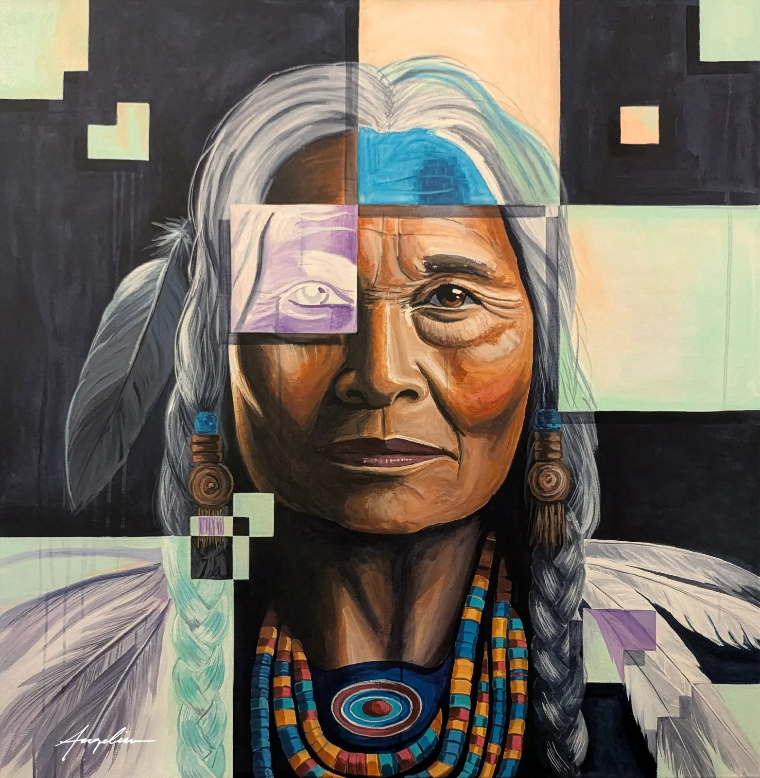 Mosaic of a Matriarch I: Native American - Print by Angeline Collier
